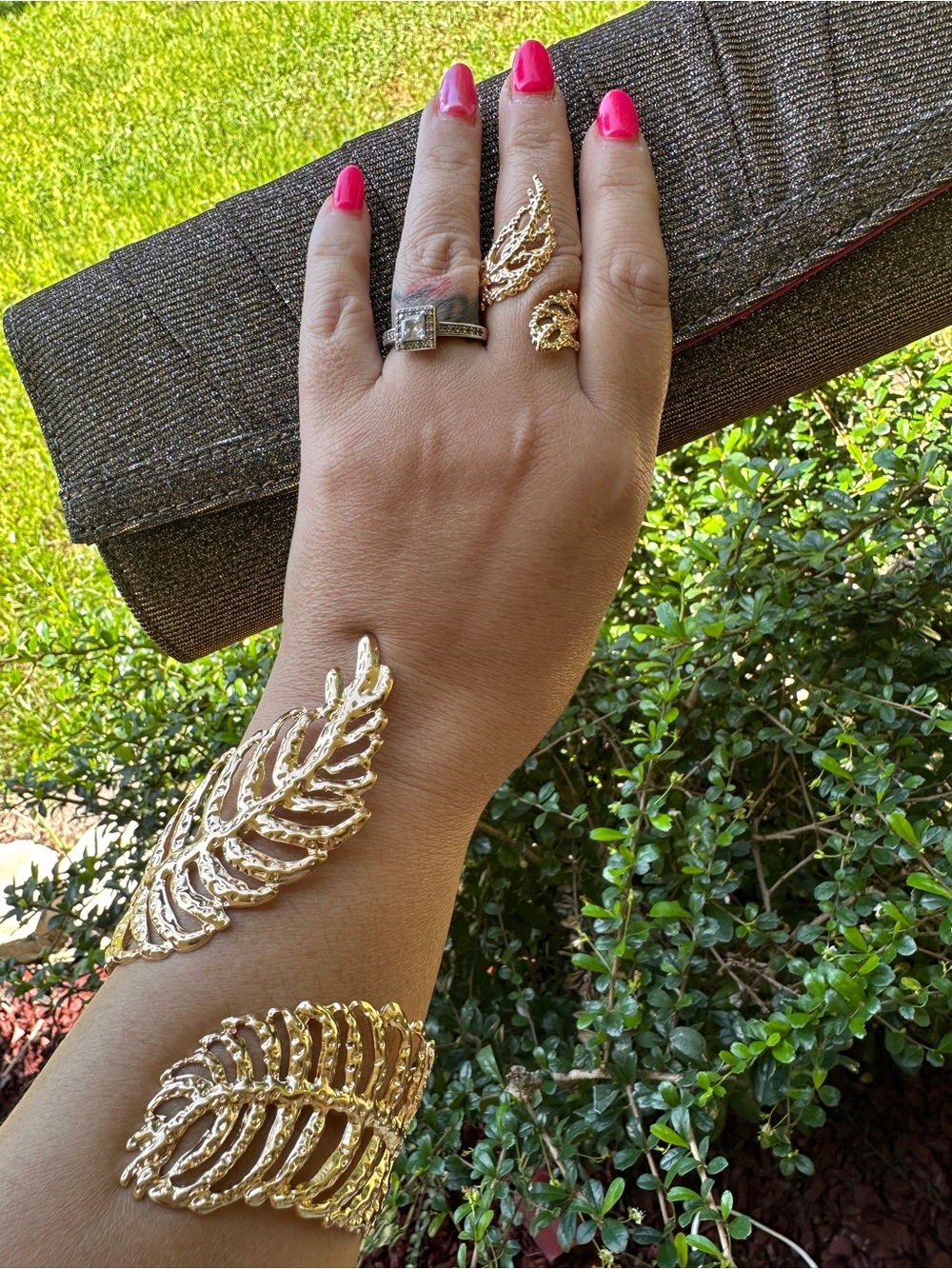 Gold Leaf Bracelet and Matching Ring Set - Gold Tone Women’s Jewelry